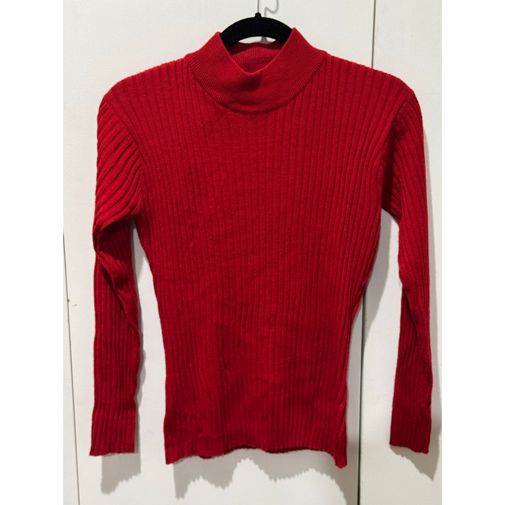 Women's GEORGIOU Red Ribbed wool blend mock Turtleneck Sweater S